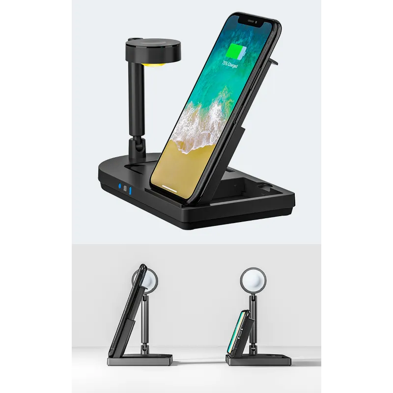 Wireless Charging Station 4 in 1 Qi-Certified 18W Fast Charging Dock with Bedside Lamp