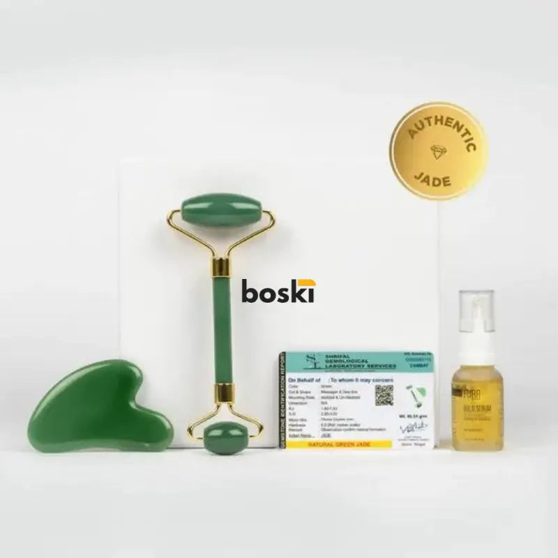 Jade Roller + 24k Gold Serum + Gua Shua : Pack of 3