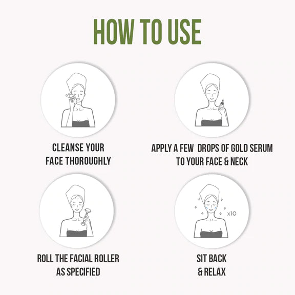 Jade Roller + 24k Gold Serum + Gua Shua : Pack of 3